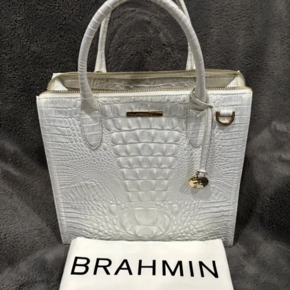 Brahmin Crocodile Caroline Leather Satchel Bag-White - Picture 7 of 7